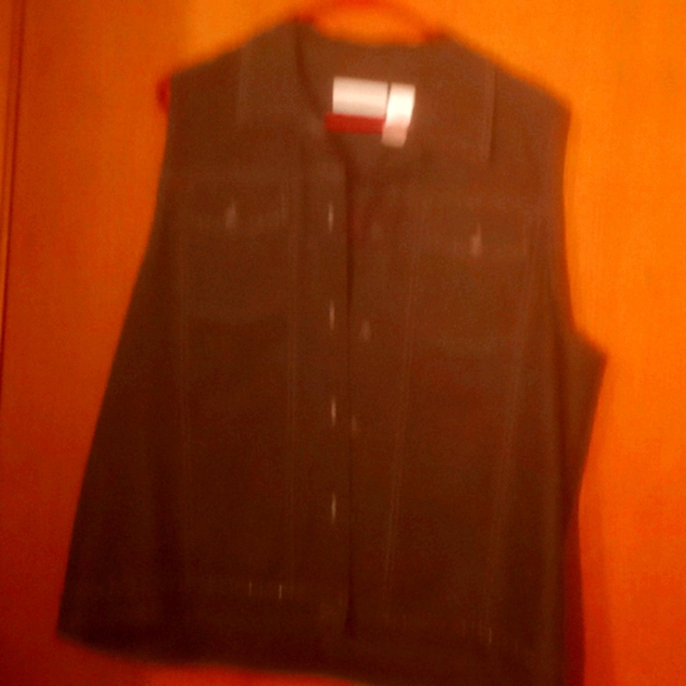 Black denim vest with floral embroidery